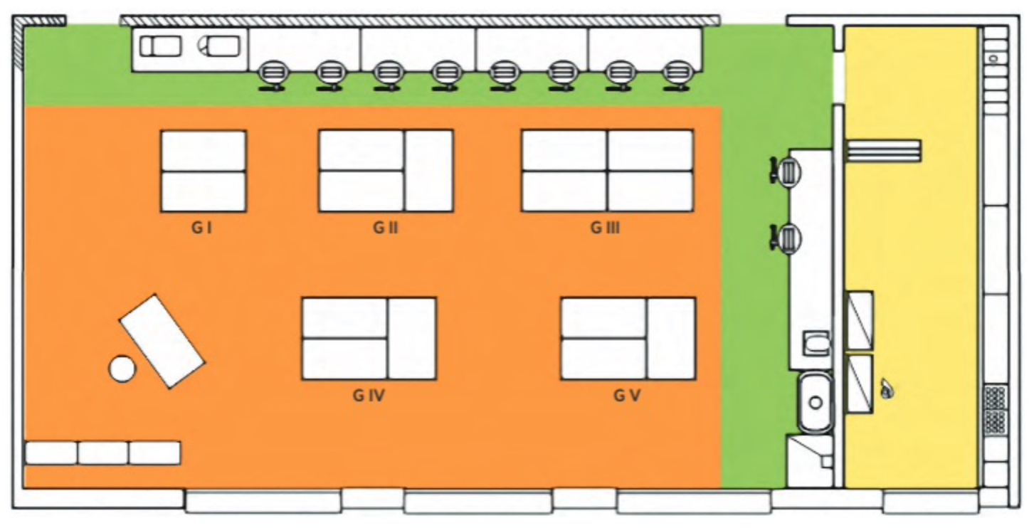 Un plano de la distribución de un taller de tecnología